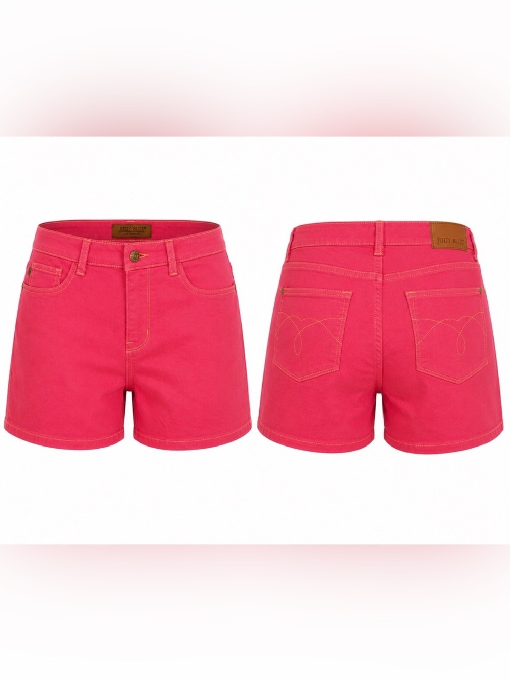 Judy Blue Garment Dyed Denim Shorts In Pink/Yellow Stitching Size XL